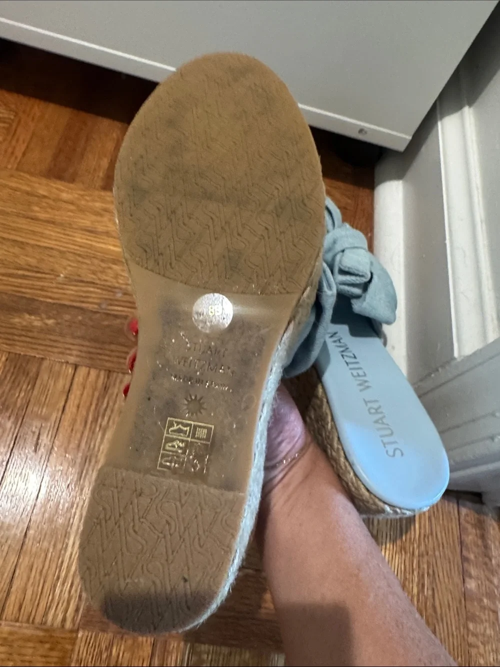 Stuart Weitzman Pale Blue denim Knotted Espadrille Wedge Sandals - Picture 4 of 4